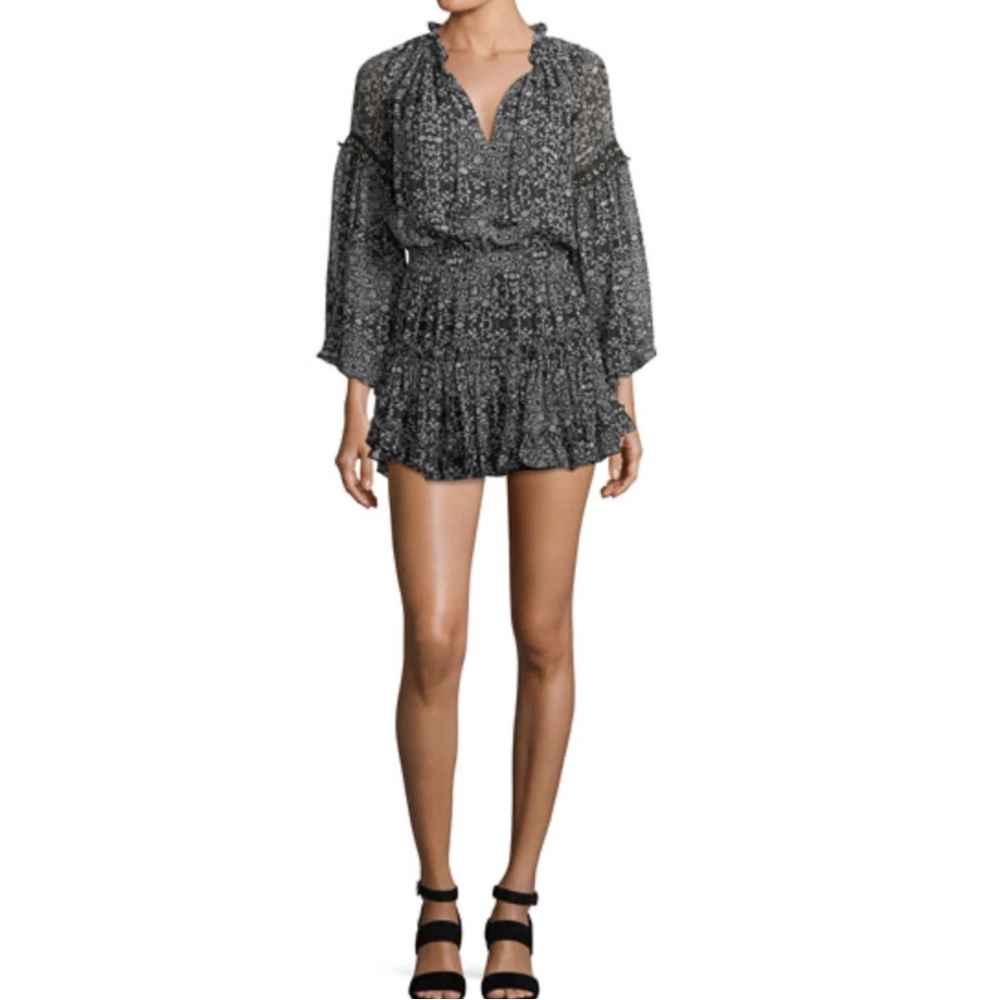 Misa Los Angeles Black Floral Long-Sleeve Mini Dress